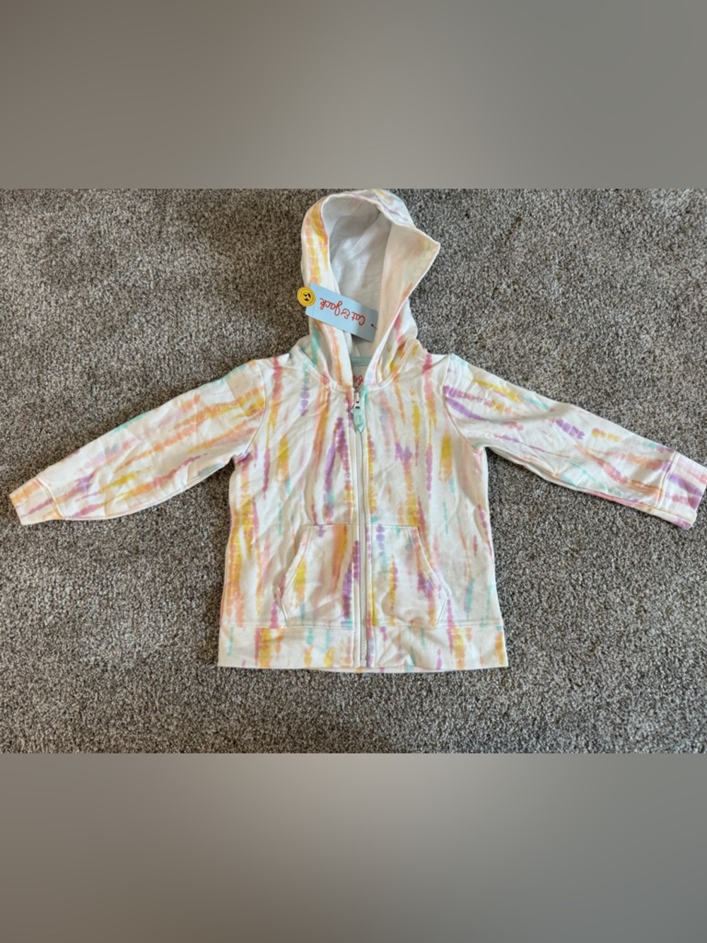 Cat & Jack Toddler Girl TieDye Zip Hoodie White Pastel Stripes 2t NEW with tags